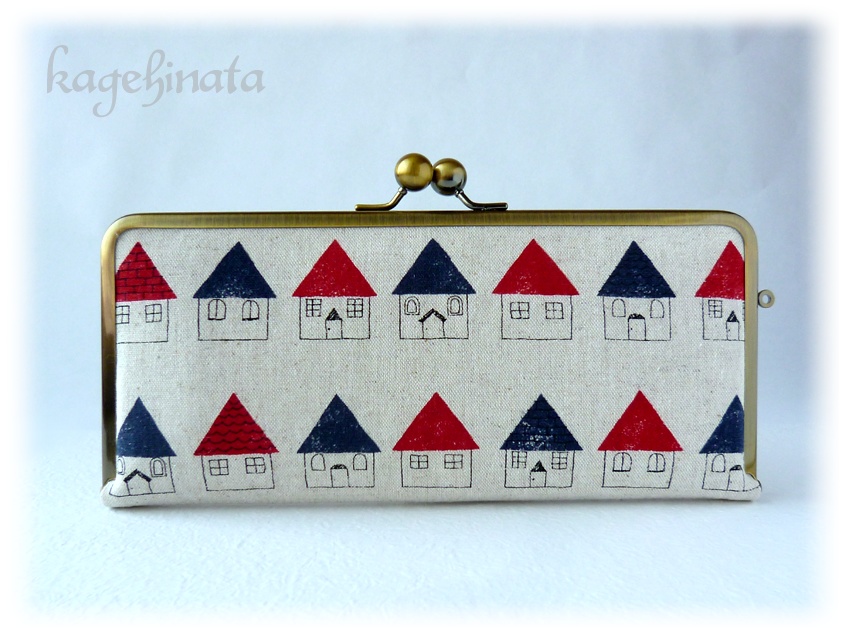 がま口長財布(北欧柄:家 アイボリー)