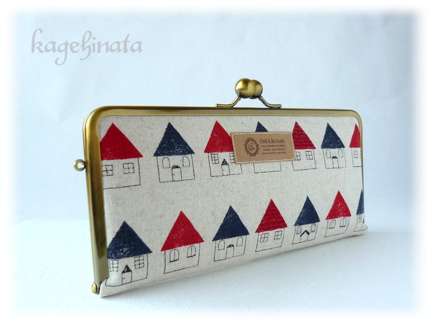 がま口長財布(北欧柄:家 アイボリー)