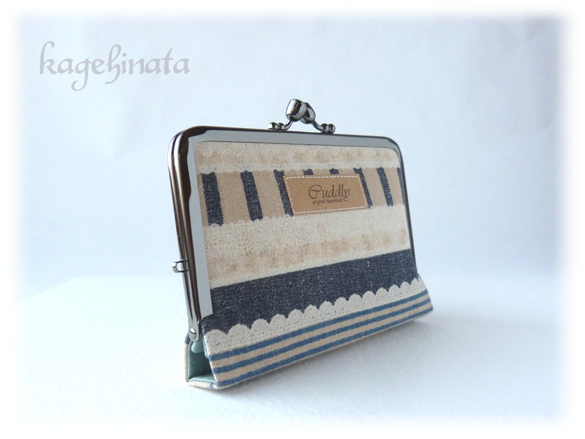がま口ミニ財布(パッチワークボーダー紺)