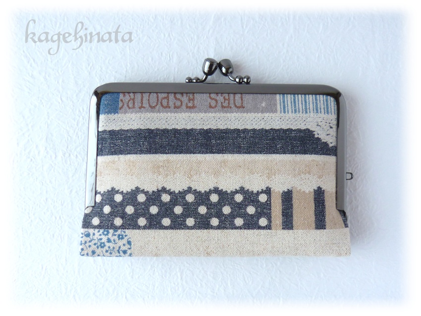 がま口ミニ財布(パッチワークボーダー紺)