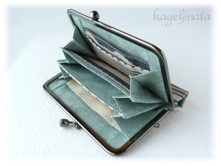 がま口ミニ財布(パッチワークボーダー紺)