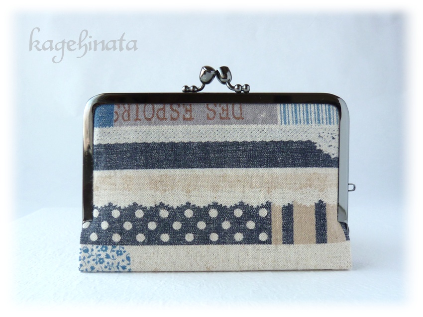 がま口ミニ財布(パッチワークボーダー紺)