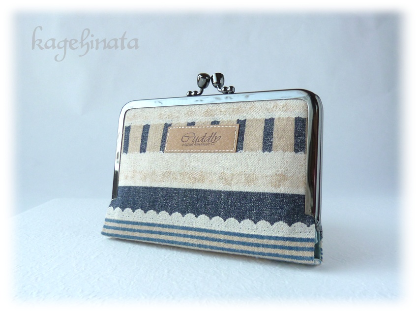 がま口ミニ財布(パッチワークボーダー紺)