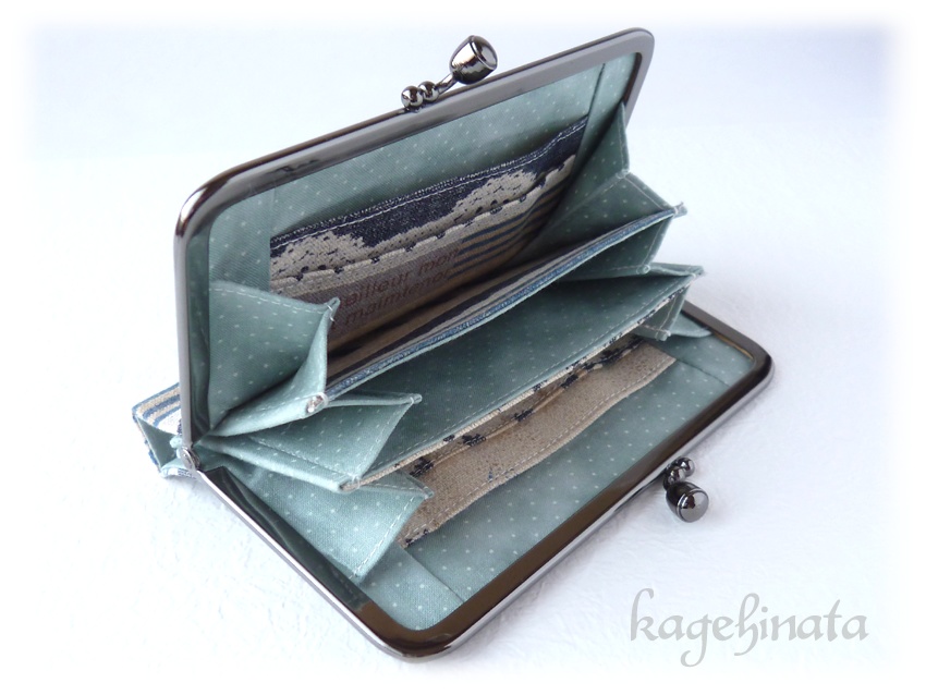 がま口ミニ財布(パッチワークボーダー紺)