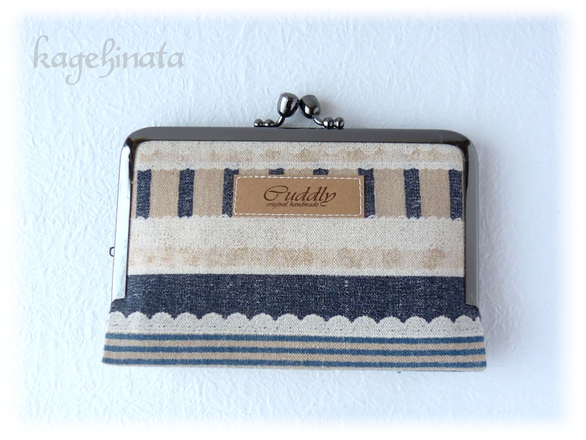 がま口ミニ財布(パッチワークボーダー紺)