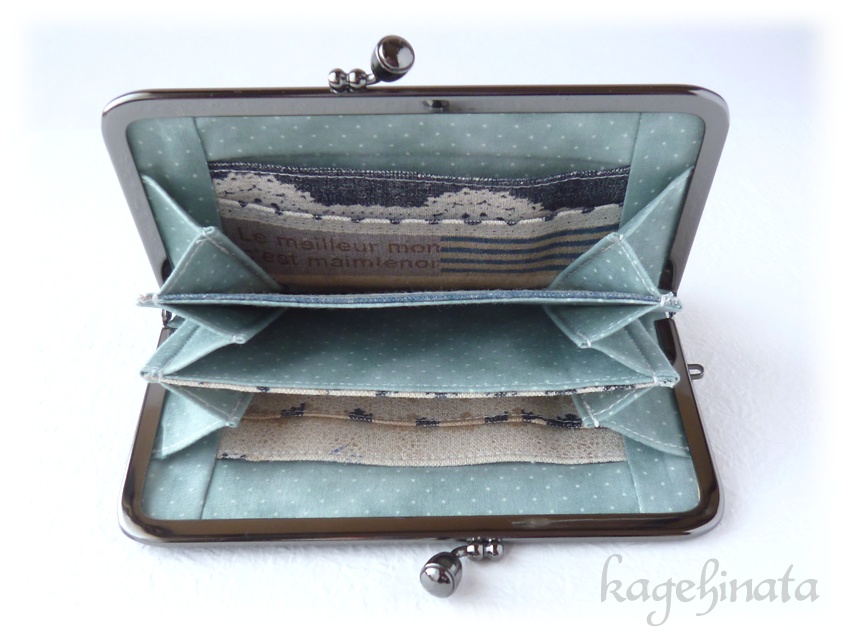 がま口ミニ財布(パッチワークボーダー紺)