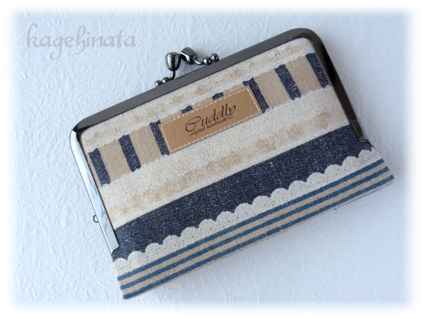 がま口ミニ財布(パッチワークボーダー紺)
