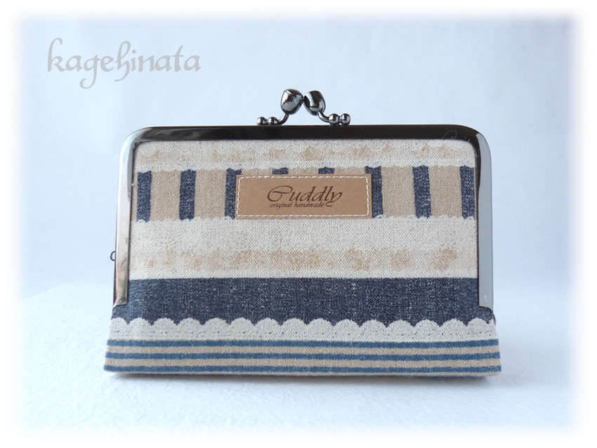 がま口ミニ財布(パッチワークボーダー紺)