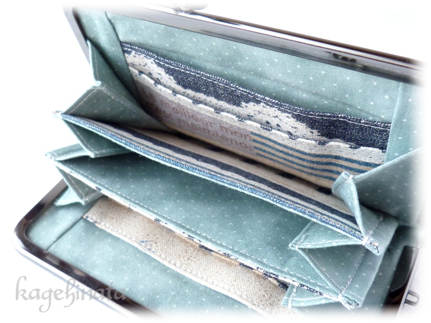 がま口ミニ財布(パッチワークボーダー紺)