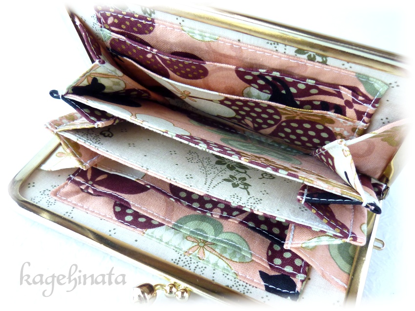 がま口ミニ財布(黒猫クローバー ピンク)