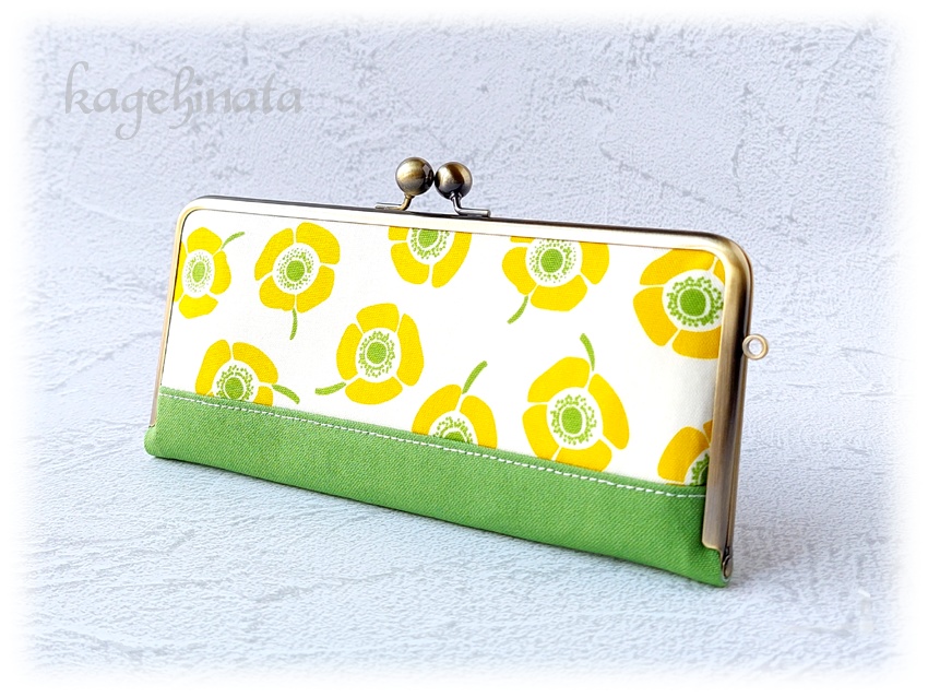 がま口長財布(アネモネ:イエロー×リーフグリーン)