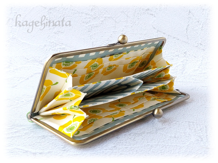 がま口長財布(アネモネ:イエロー×リーフグリーン)