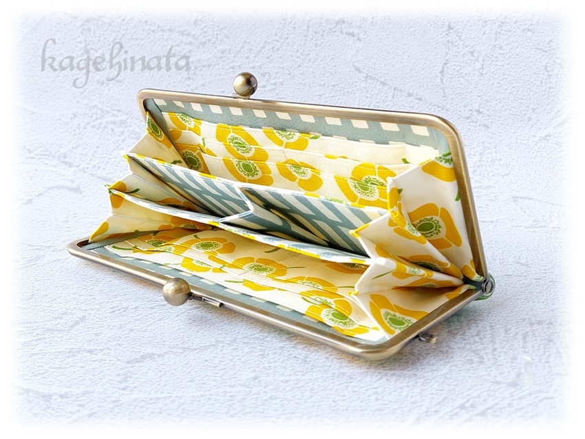 がま口長財布(アネモネ:イエロー×リーフグリーン)