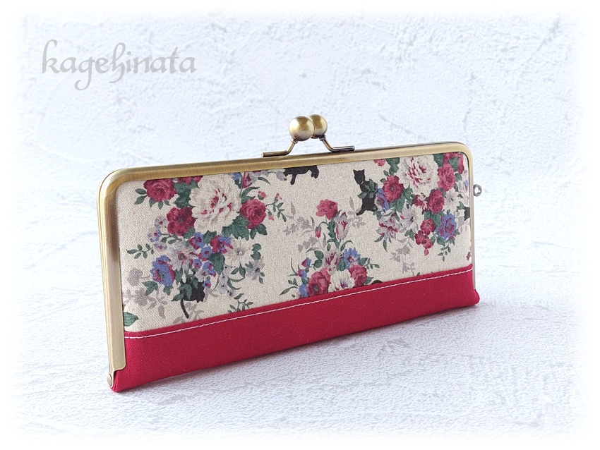 がま口長財布(ローズキャット:ラズベリー)