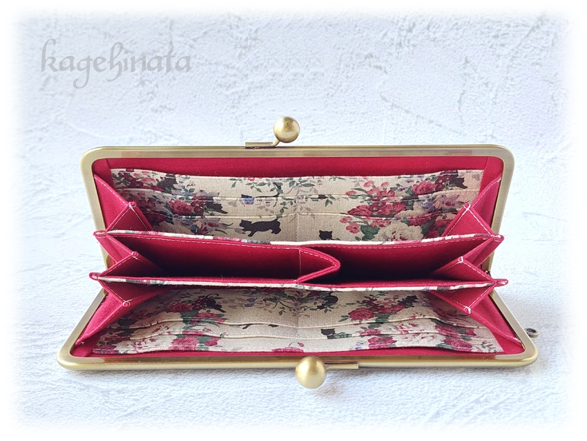 がま口長財布(ローズキャット:ラズベリー)