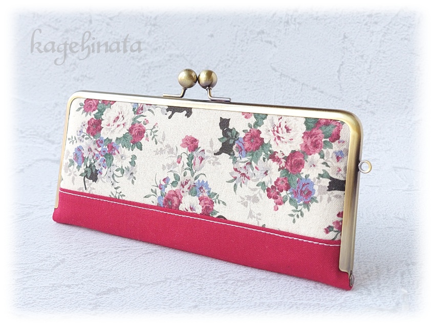 がま口長財布(ローズキャット:ラズベリー)