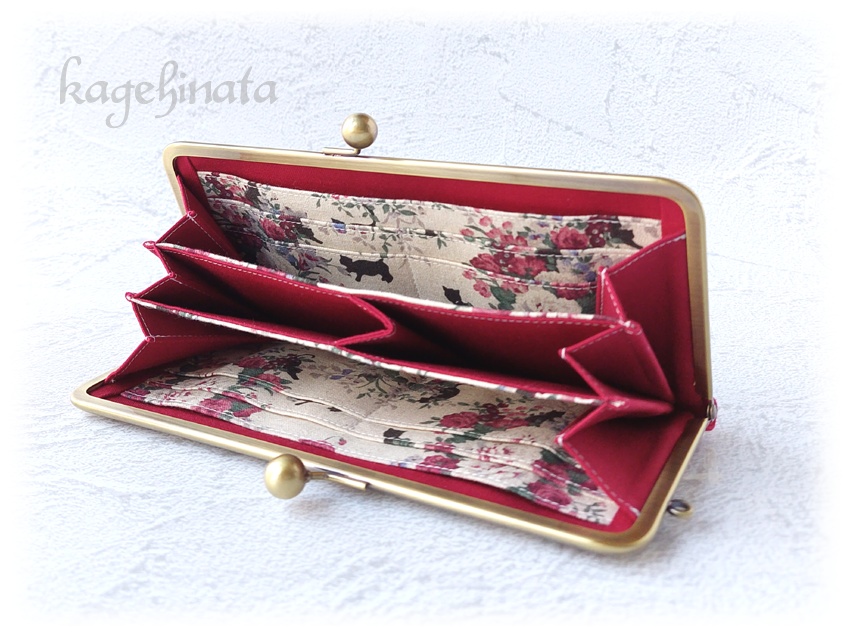 がま口長財布(ローズキャット:ラズベリー)
