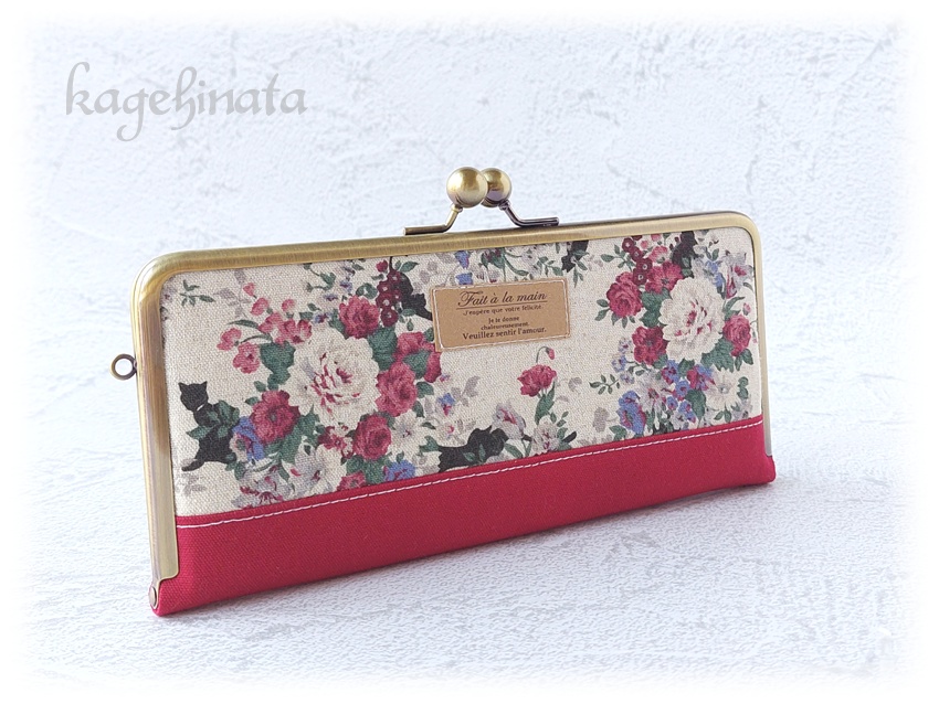 がま口長財布(ローズキャット:ラズベリー)