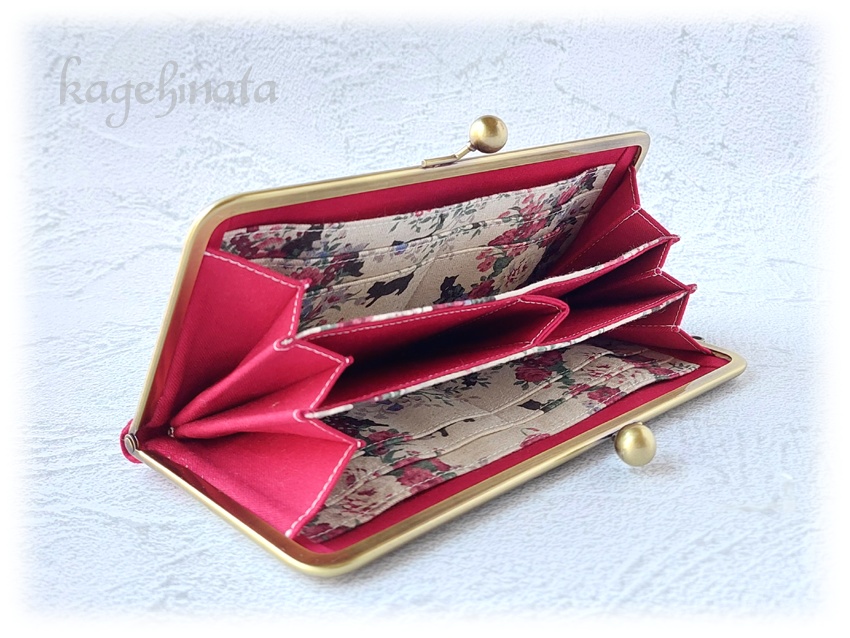 がま口長財布(ローズキャット:ラズベリー)