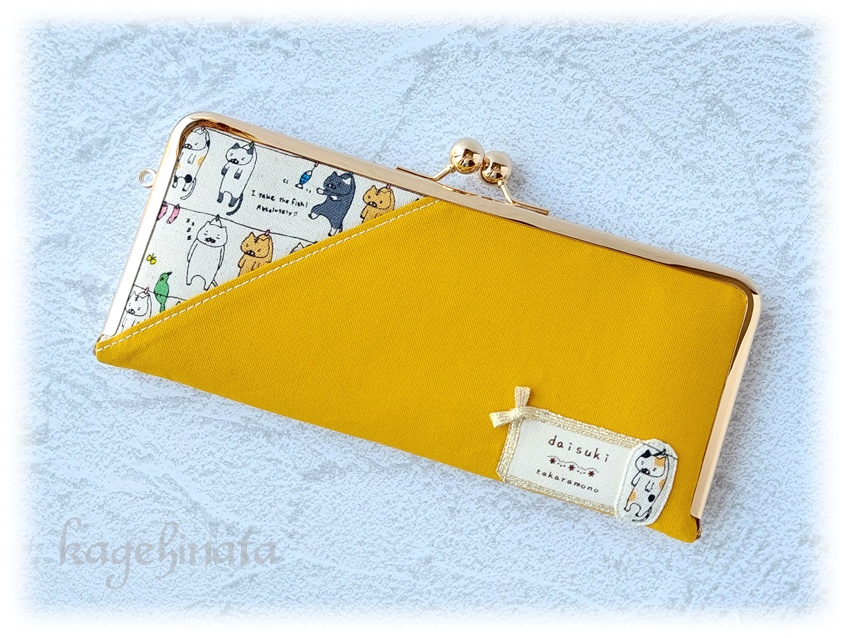 がま口長財布(洗濯ネコ:イエロー)