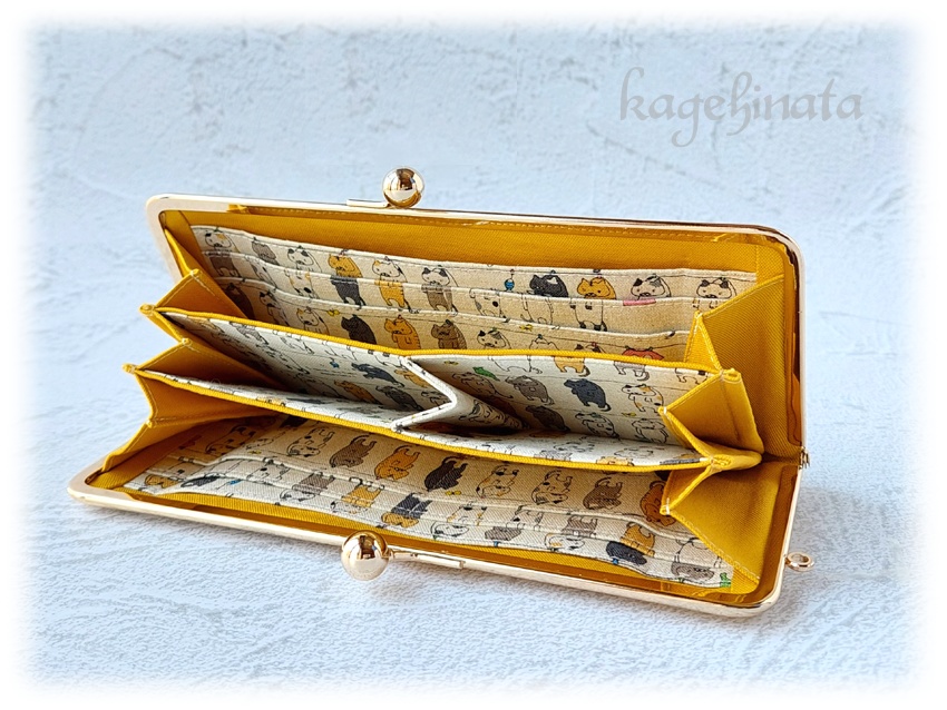 がま口長財布(洗濯ネコ:イエロー)