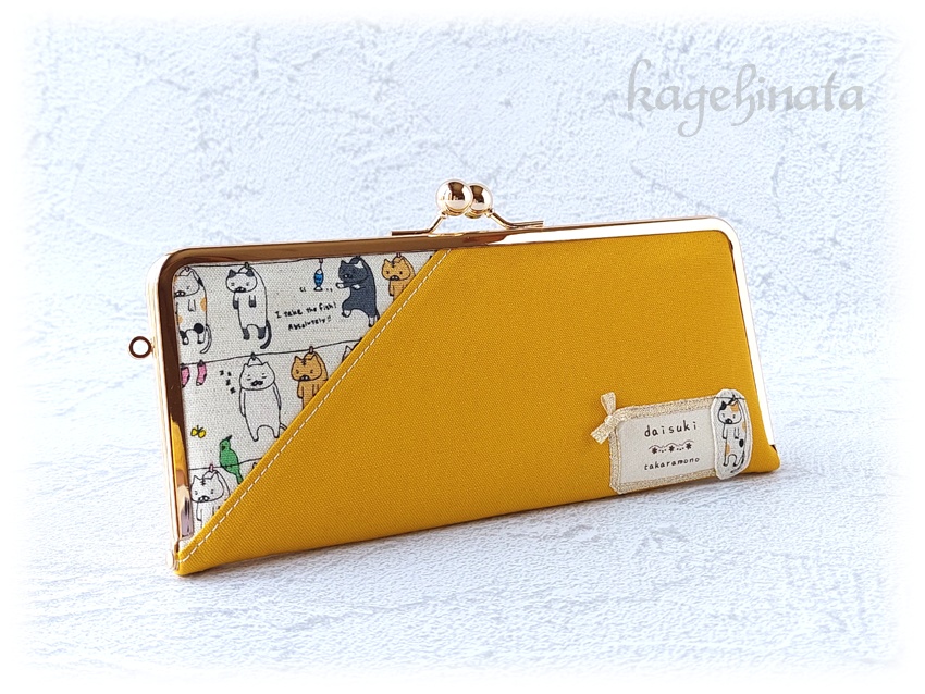 がま口長財布(洗濯ネコ:イエロー)