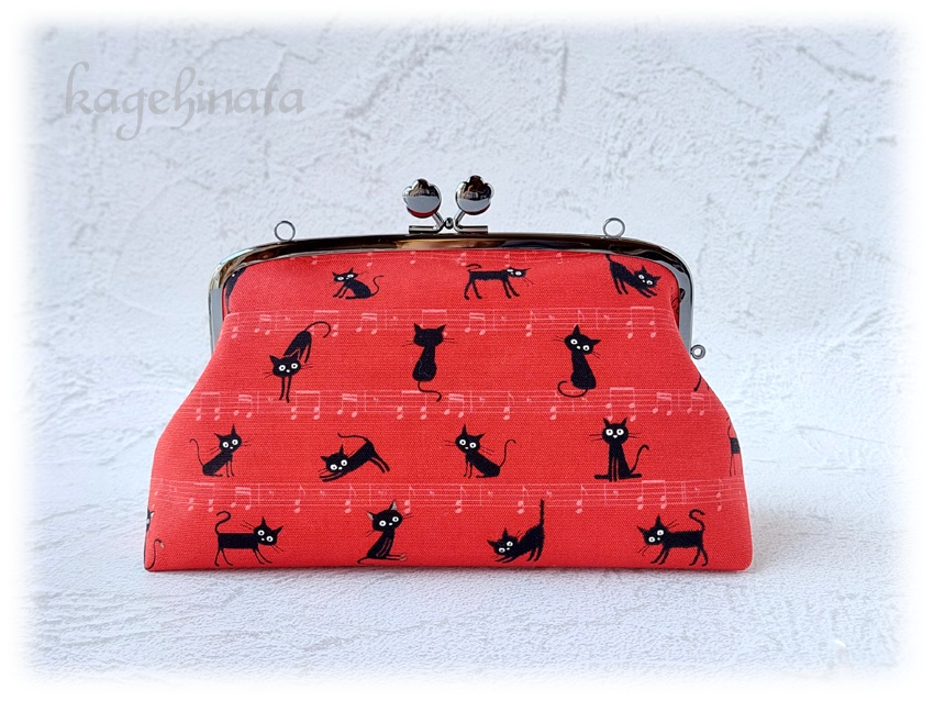 【アウトレット】親子がま口ミニバッグ(音符黒猫:レッド)
