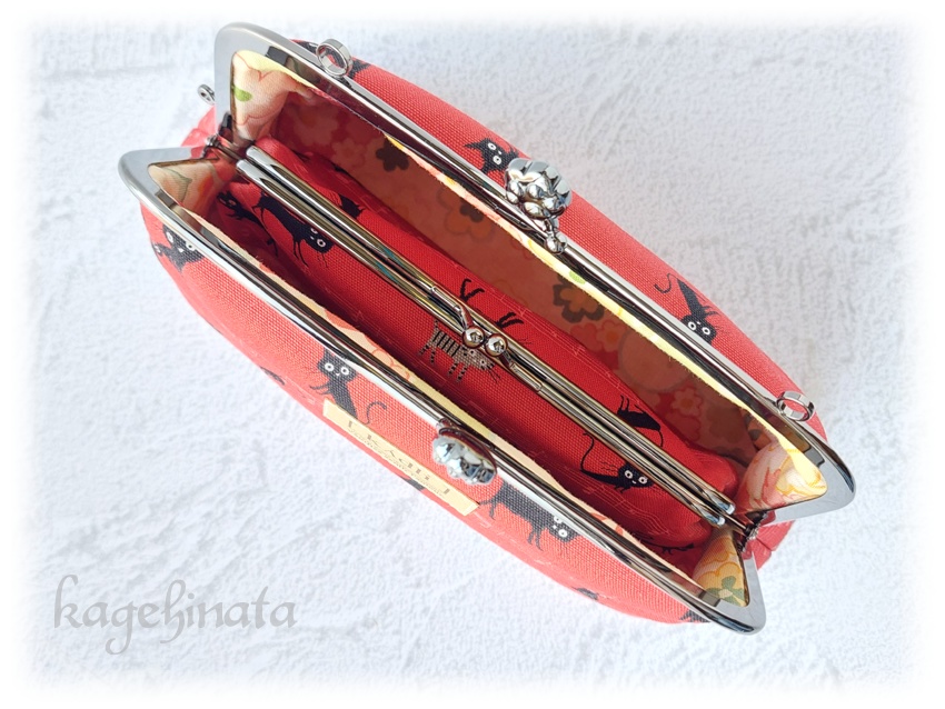 【アウトレット】親子がま口ミニバッグ(音符黒猫:レッド)