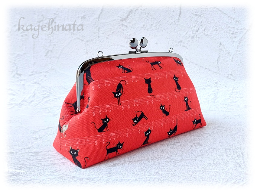 【アウトレット】親子がま口ミニバッグ(音符黒猫:レッド)
