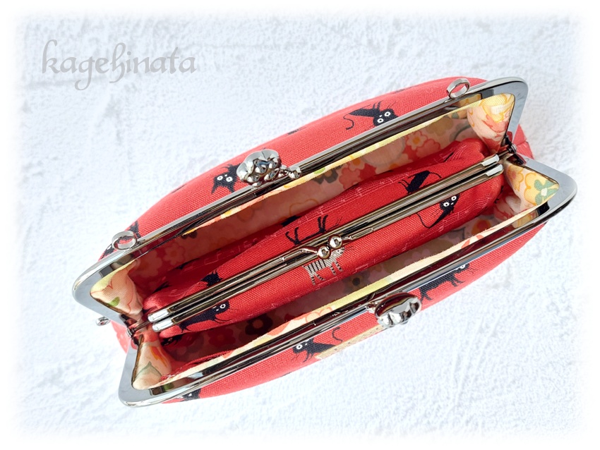 【アウトレット】親子がま口ミニバッグ(音符黒猫:レッド)