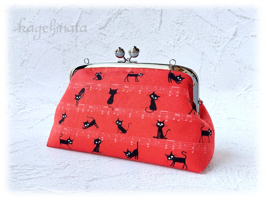 【アウトレット】親子がま口ミニバッグ(音符黒猫:レッド)