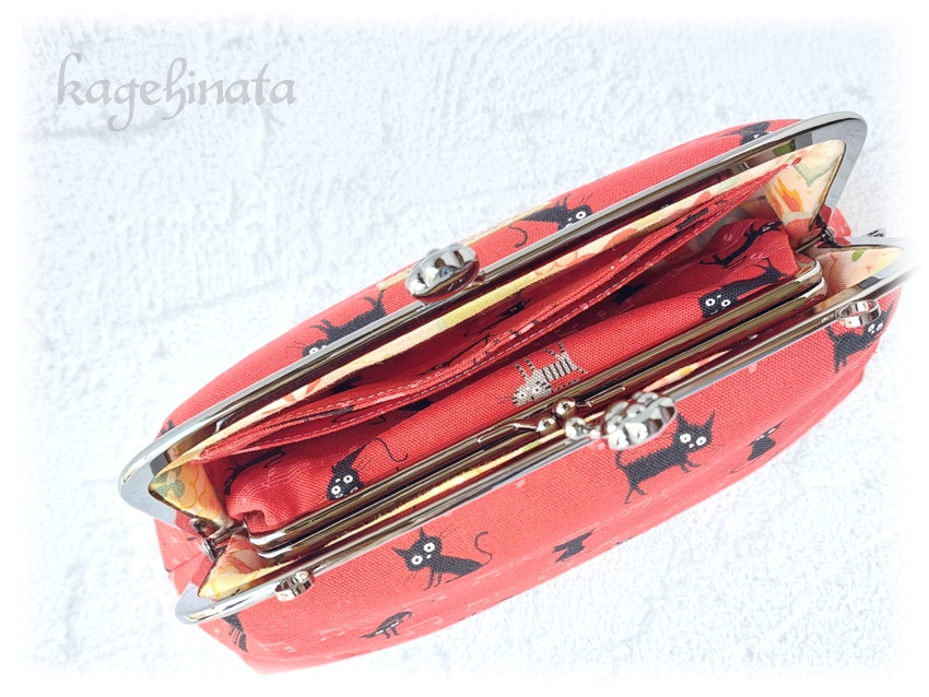 【アウトレット】親子がま口ミニバッグ(音符黒猫:レッド)