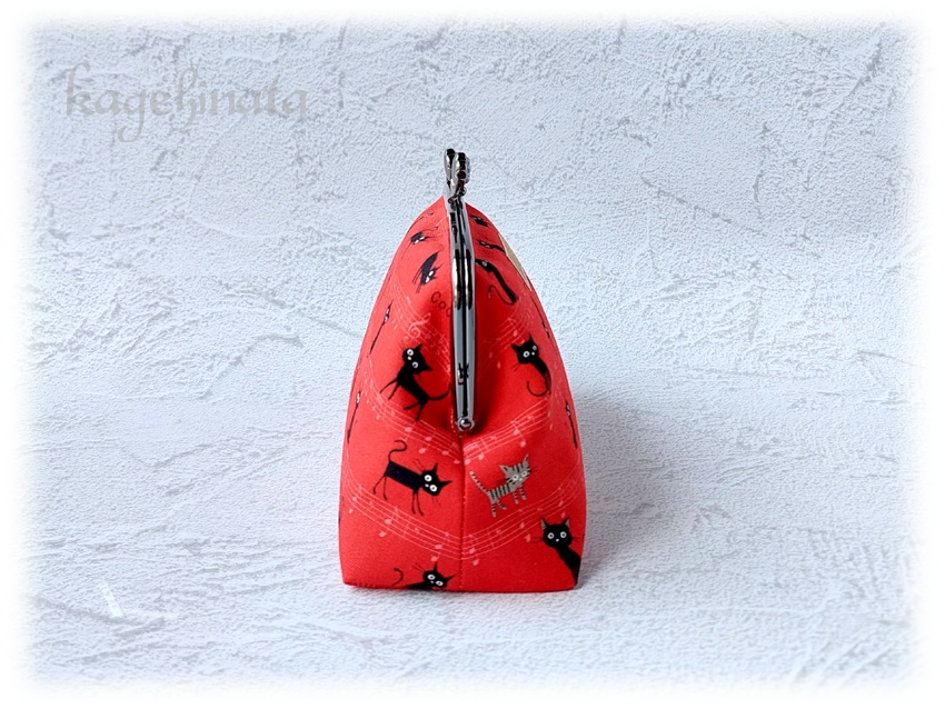 【アウトレット】親子がま口ミニバッグ(音符黒猫:レッド)