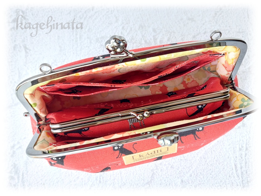 【アウトレット】親子がま口ミニバッグ(音符黒猫:レッド)