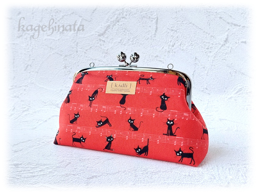【アウトレット】親子がま口ミニバッグ(音符黒猫:レッド)