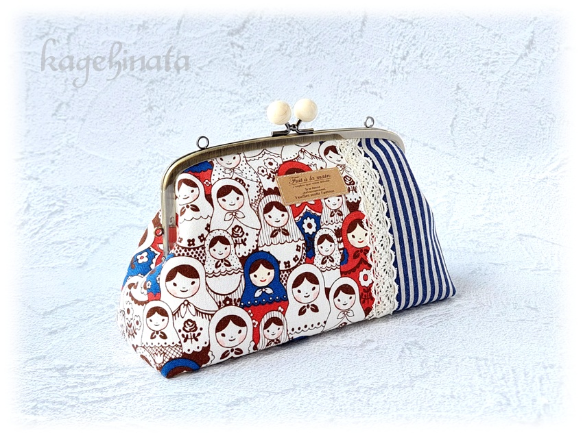 【アウトレット】親子がま口ミニバッグ(マトリョーシカ:ブルー)