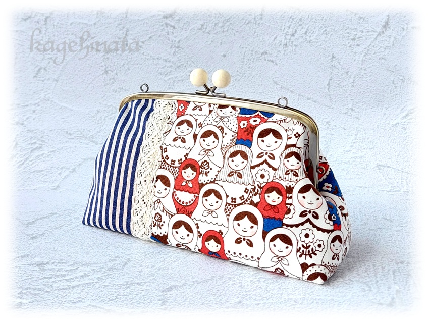 【アウトレット】親子がま口ミニバッグ(マトリョーシカ:ブルー)