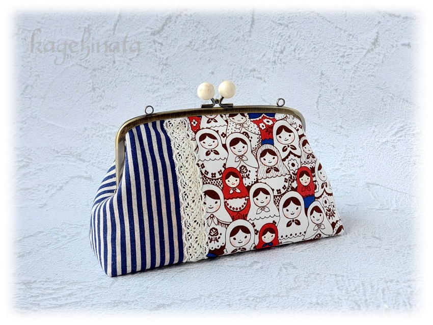 【アウトレット】親子がま口ミニバッグ(マトリョーシカ:ブルー)