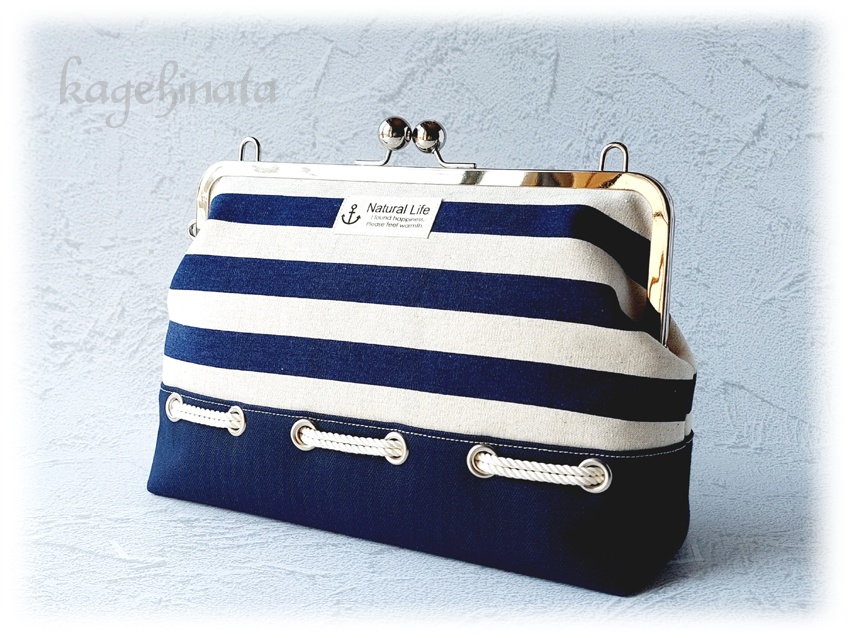 シンプルがま口バッグ(マリン風)