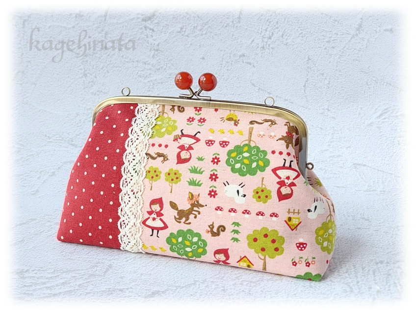【アウトレット】親子がま口ミニバッグ(赤ずきん:ピンク)