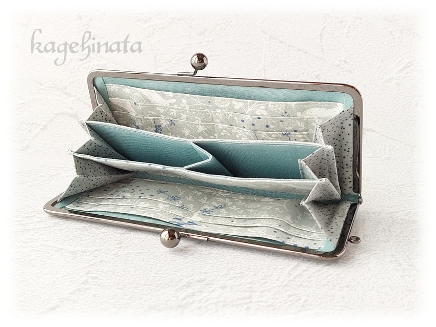 がま口長財布(ラビットフラワー:ブルーグリーン)