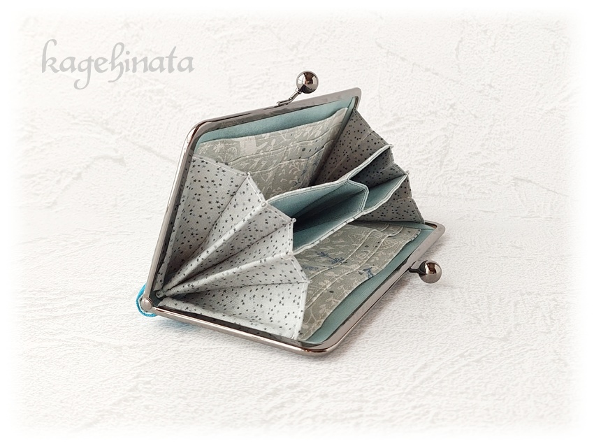 がま口長財布(ラビットフラワー:ブルーグリーン)