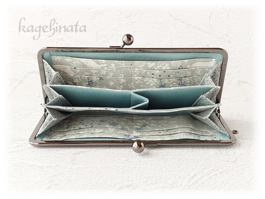がま口長財布(ラビットフラワー:ブルーグリーン)