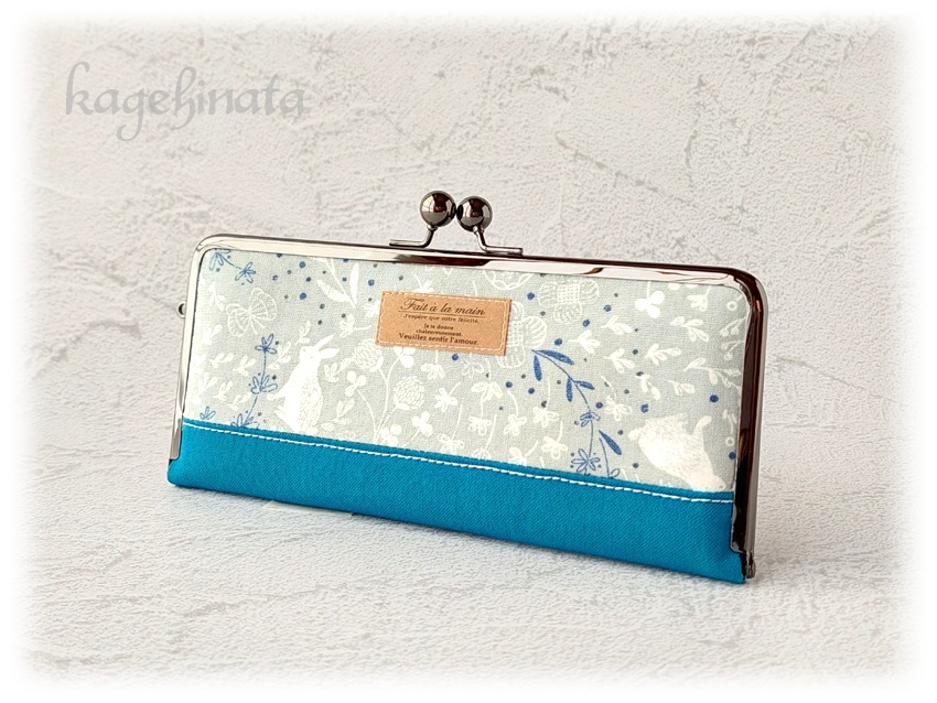 がま口長財布(ラビットフラワー:ブルーグリーン)