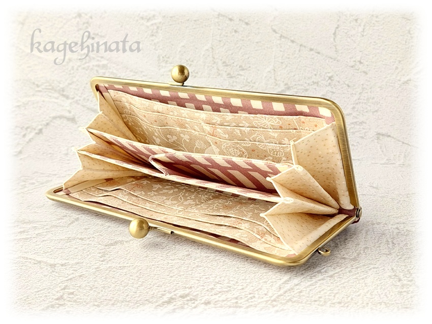 がま口長財布(ラビットフラワー:ナチュラル×アズキ)