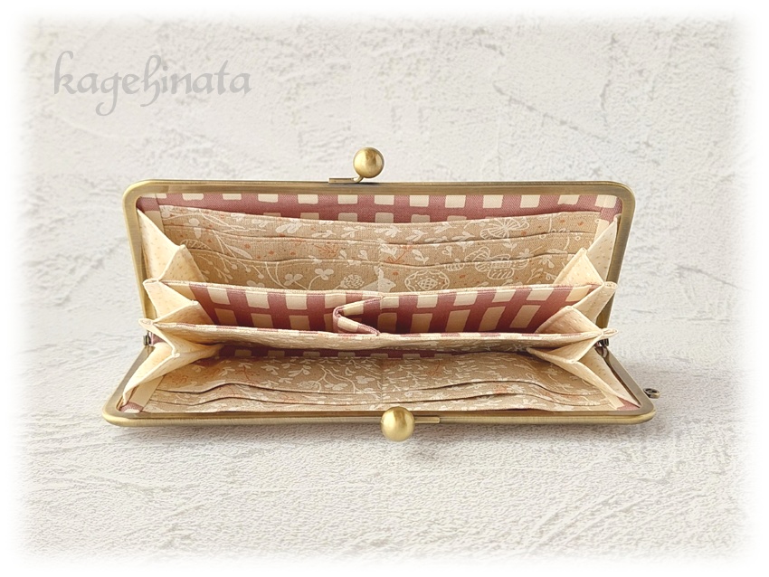 がま口長財布(ラビットフラワー:ナチュラル×アズキ)