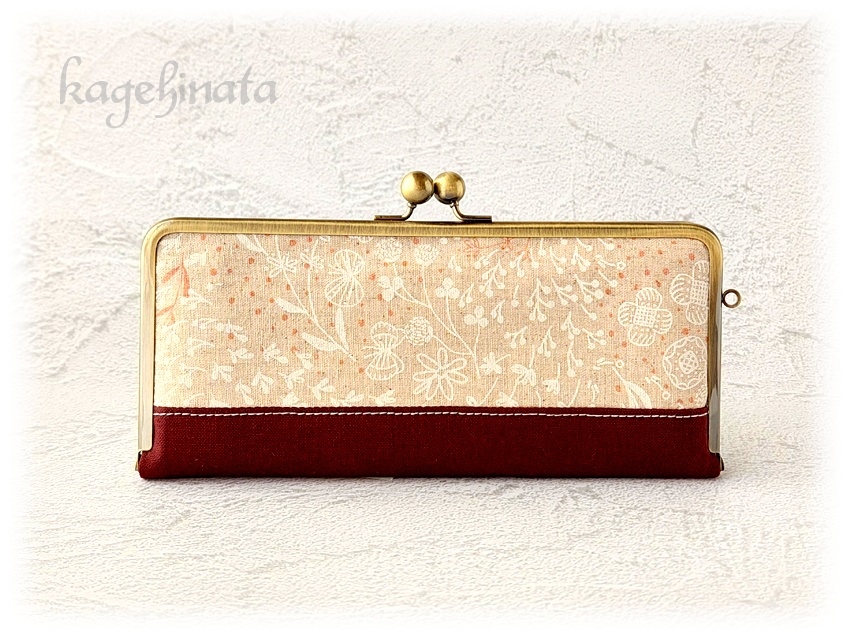 がま口長財布(ラビットフラワー:ナチュラル×アズキ)