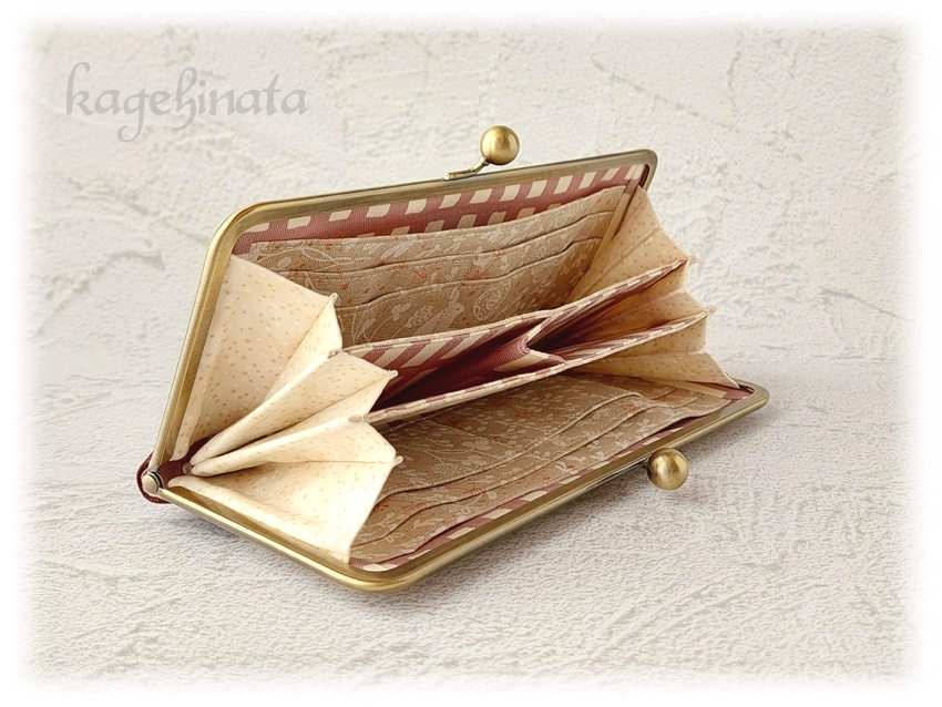 がま口長財布(ラビットフラワー:ナチュラル×アズキ)