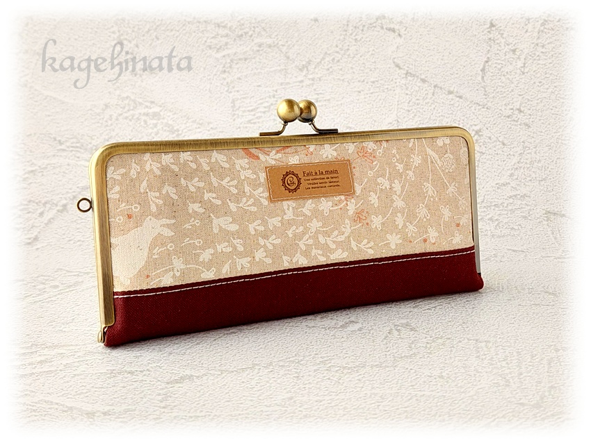 がま口長財布(ラビットフラワー:ナチュラル×アズキ)