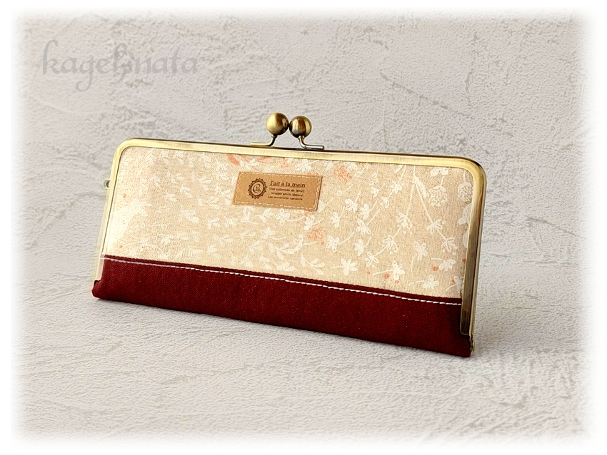 がま口長財布(ラビットフラワー:ナチュラル×アズキ)